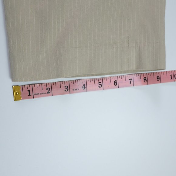 Express Producer Mens 33x32 Beige Pinstripes Flat Front Dress Pants - Picture 10 of 10